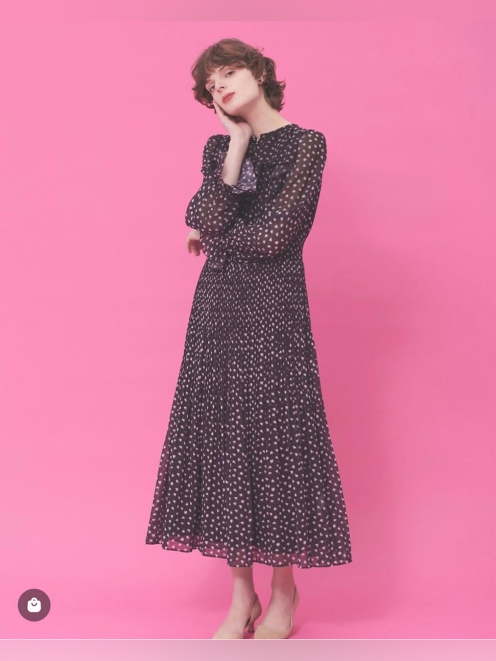 RARE Hanae Mori Japan Midi Dress NWT Sheer Long Sleeve Pleated
